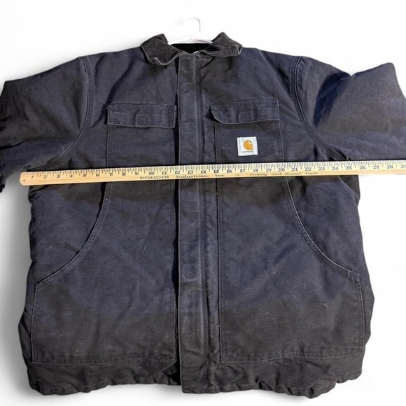 Carhartt Insulated Duck Jacket Mens Black Workwear Full Zip Hooded XXL - Picture 5 of 6